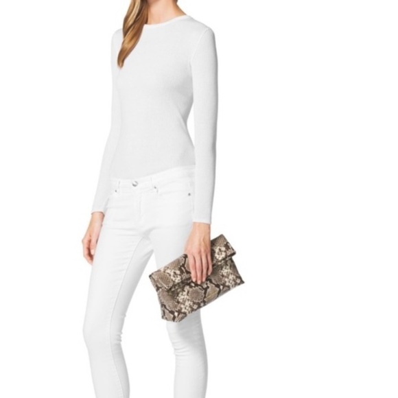 ๐ Michael Kors Snakeskin Leather Convertable Clutch Shoulder Bag NWOT - Picture 2 of 16